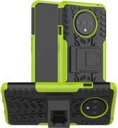 Voor OnePlus 7T Tyre Texture Shockproof TPU + PC beschermhoes met houder (groen)