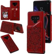 Voor Samsung Galaxy Note9 Bloem reliëfpatroon schokbestendig beschermhoes met houder & kaartsleuven & fotolijst (rood)