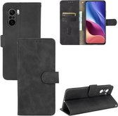 Voor Geschikt voor Xiaomi Redmi K40 / K40 Pro Effen Kleur Huidgevoel Magnetische Gesp Horizontale Flip Kalf Textuur PU Lederen Case met Houder & Kaartsleuven & Portemonnee (Zwart)