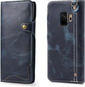 Voor Galaxy S9 Denior Oil Wax Koeienhuid Magnetische Knop Horizontale Flip Leren Case met Kaartsleuven & Portemonnee (Donkerblauw)