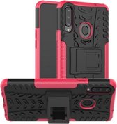 Voor Galaxy A20s Tyre Texture Shockproof TPU + PC beschermhoes met houder (roze)