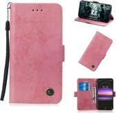 Multifunctionele horizontale flip retro lederen hoes met kaartsleuf en houder voor Sony Xperia 10 (roze)