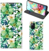 GSM Hoesje Geschikt voor Samsung Galaxy A71 Bookcase Cover Orchidee Groen