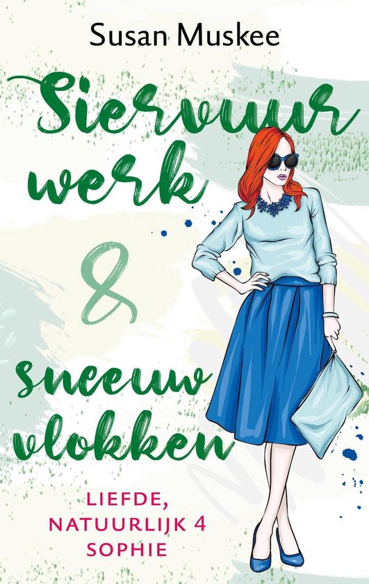 Livre 'Siervuurwerk & sneeuwvlokken' avec illustration d'une femme aux cheveux roux en jupe bleue.