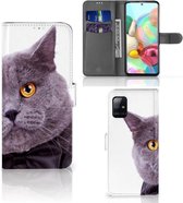 Telefoonhoesje Geschikt voor Samsung Galaxy A71 Flipcover Case Kat