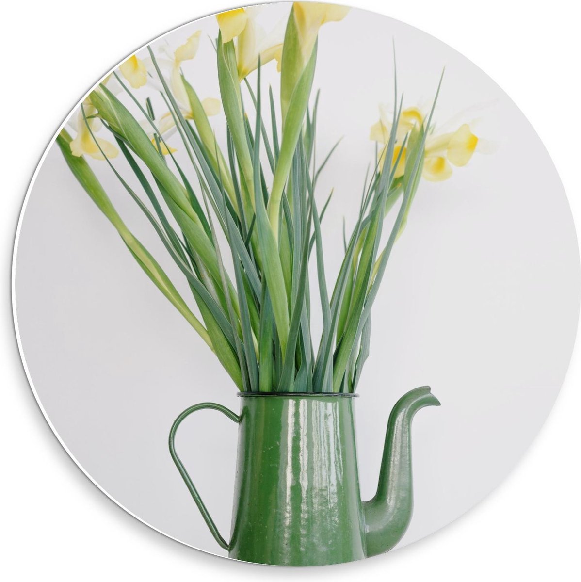 Forex Wandcirkel - Groene Gieter met Bloemetjes - 30x30cm Foto op Wandcirkel (met ophangsy