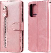 Voor Samsung Galaxy A72 5G Mode Kalf Textuur Rits Horizontale Flip Lederen Case met Standaard & Kaartsleuven & Portemonnee Functie (Rose Goud)