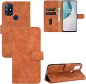 Voor OnePlus Nord N10 5G Effen Kleur Huidgevoel Magnetische Gesp Horizontale Flip Kalfsstructuur PU Lederen Hoesje met Houder & Kaartsleuven & Portemonnee (Bruin)