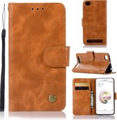 Voor Xiaomi Redmi 5A Retro koperen knop Crazy Horse Horizontale flip PU lederen tas met houder & kaartsleuven & portemonnee en lanyard (goudgeel)