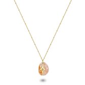Twice As Nice Halsketting in goudkleurig edelstaal, roze natuursteen  38 cm+5 cm