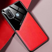 Voor OPPO A53 (2020) All-inclusive lederen + organische glazen beschermhoes met metalen ijzeren plaat (rood)