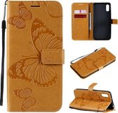 Voor Xiaomi Redmi 9A 3D-vlinders reliëfpatroon horizontale flip lederen tas met houder & kaartsleuf & portemonnee (geel)