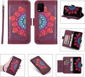 Voor Xiaomi Mi 10 Lite Afdrukken Tweekleurig Half Mandala-patroon Dubbelzijdige magnetische gesp Horizontale flip lederen tas met houder & kaartsleuven & portemonnee & fotolijst & lanyard (wi