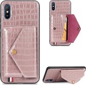 Voor Xiaomi Redmi 9A Krokodilpatroon PU + TPU + PVC Breukvast gsm-hoesje met magnetische onzichtbare houder en kaartsleuven (roségoud)