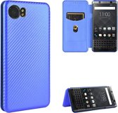 Voor BlackBerry Keyone Carbon Fiber Texture Magnetische Horizontale Flip TPU + PC + PU Leather Case met Card Slot (Blue)
