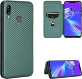 Voor Asus Zenfone Max (M2) ZB633KL Koolstofvezel Textuur Magnetische Horizontale Flip TPU + PC + PU lederen tas met kaartsleuf (groen)