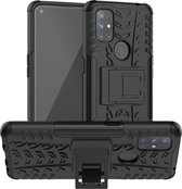 Voor OnePlus Nord N10 5G Bandentextuur Schokbestendig TPU + PC beschermhoes met houder (zwart)