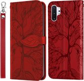 Voor Samsung Galaxy Note10 + Life of Tree Embossing Pattern Horizontale Flip lederen tas met houder & kaartsleuf & portemonnee & fotolijst & lanyard (rood)