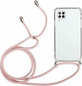 Voor Huawei P40 Lite Four-Corner Anti-Fall transparante TPU beschermhoes met lanyard (roze)