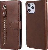 Voor iPhone 12 Pro Max Mode Kalfsstructuur Rits Horizontale Flip Leren Case met Standaard & Kaartsleuven & Portemonnee-functie (Bruin)