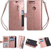 Voor OnePlus 5T Multifunctionele Rits Horizontale Flip Leren Case met Houder & Portemonnee & 9 Kaartsleuven & Lanyard (Rose Goud)