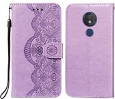 Voor Motorola Moto G7 Power Flower Vine Embossing Pattern Horizontale Flip Leather Case met Card Slot & Holder & Wallet & Lanyard (Purple)