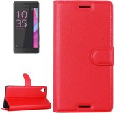 Litchi Texture horizontale lederen flip-hoes met houder en kaartsleuven en portemonnee voor Sony Xperia X (rood)