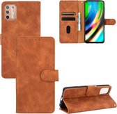 Voor Motorola Moto G9 Plus Effen Kleur Huidgevoel Magnetische Gesp Horizontale Flip Kalfsstructuur PU Lederen Case met Houder & Kaartsleuven & Portemonnee (Bruin)