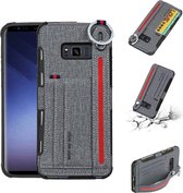 Voor Galaxy S8 stoffen textuur + TPU schokbestendige beschermhoes met metalen ring & houder & kaartsleuven & ophangriem (grijs)