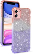 Voor iPhone 11 gradiënt glitter poeder schokbestendig TPU beschermhoes (oranje paars)