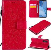 Voor OPPO Reno3 Pro / Find X2 Neo Sun Embossing Pattern Horizontale Flip Leather Case met Card Slot & Holder & Wallet & Lanyard (Red)