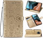 Voor xiaomi redmi k30 pro schattige kat en hond reliëf horizontale flip lederen tas met beugel / kaartsleuf / portemonnee / lanyard (goud)