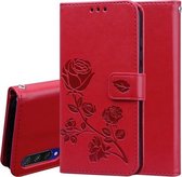 Voor Geschikt voor Xiaomi Mi A3 Rose reliëf horizontale flip PU lederen tas met houder & kaartsleuven & portemonnee (rood)