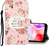 Voor Xiaomi Redmi 8 3D Gekleurde Tekening Horizontale Flip PU Lederen Case met Houder & Kaartsleuven & Portemonnee (Rose Flower)
