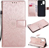 Voor OPPO A53 (2020) / A33 (2020) / A53s / A32 Sun Embossing Pattern Horizontale Flip lederen tas met kaartsleuf & houder & portemonnee & Lanyard (Rose Gold)