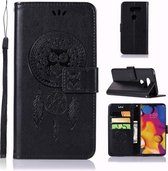 Windgong Uil Embossing Patroon Horizontale Flip Leren Case met Houder & Kaartsleuven & Portemonnee Voor LG V40 ThinQ (Zwart)