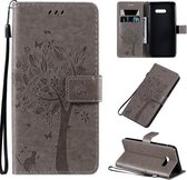 Voor LG G8X Tree & Cat Pattern Pressed Printing Horizontale Flip PU Leather Case met houder & kaartsleuven & portemonnee & Lanyard (grijs)