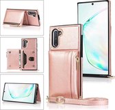 Voor Samsung Galaxy Note10 Vierkante Rits Portemonnee Tas TPU + PU Achterkant Case met Houder & Kaartsleuven & Portemonnee & Cross-body Riem (Rose Glod)