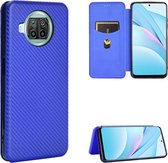 Voor Geschikt voor Xiaomi Mi 10T Lite Koolstofvezeltextuur Magnetisch Horizontaal Flip TPU + PC + PU lederen tas met kaartsleuf (blauw)