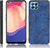 Voor OPPO Reno4 SE Schokbestendig Naaien Koe Patroon Huid PC + PU + TPU Case (Blauw)