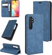 Voor Geschikt voor Xiaomi Mi Note 10 Lite Retro-skin Business magnetische zuignap lederen tas met houder & kaartsleuven & portemonnee (donkerblauw)