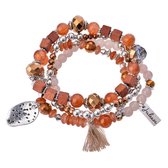 Armbanden - set van 4 stuks -Buin/Zilver - kralen armbandjes - Sieraden - Dames - Mix en Match -