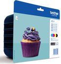 Brother LC123 inktcartridge verpakking met een cupcake met paarse botercrème en gekleurde hagelslag.