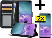 Samsung S10 Hoesje Book Case Met 2x Screenprotector - Samsung Galaxy S10 Case Wallet Cover - Samsung S10 Hoesje Met 2x Screenprotector - Zwart