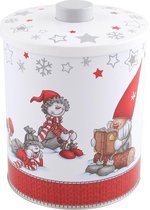 Koekblik Kerst - Koektrommel - Sneeuwpop Print- Ø13.5x18cm - Rood/Wit - Gezellig Sfeer