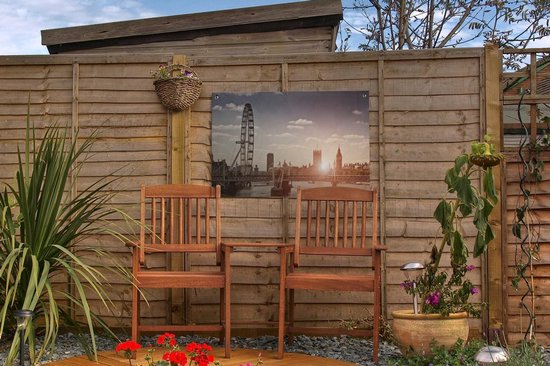 Sunset at the London Eye in England Garden poster 60x40 cm - petit - Toile de jardin / Toile d'extérieur / Peintures pour l'extérieur (décoration de jardin)