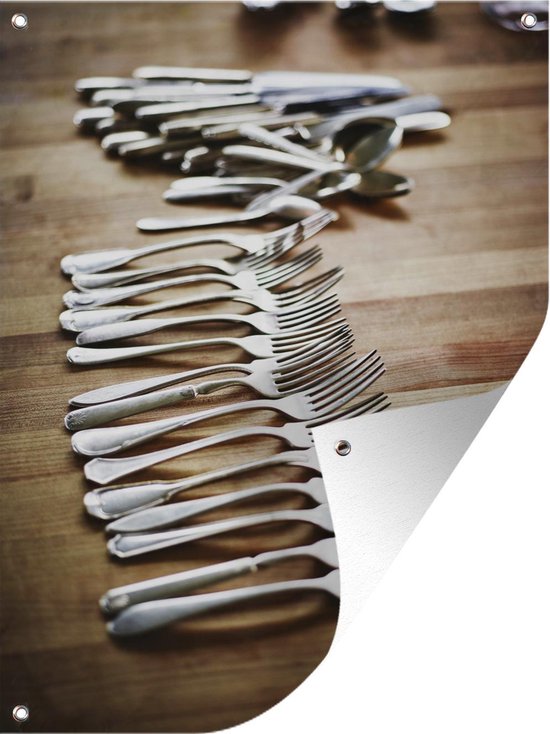 Tuinposter Bestek Silver Forks Lined Up On Counter Of Kitchen 30x40 Cm Bol Com