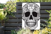 Tuinposter - Tuindoek - Tuinposters buiten - Een zwart-witte illustratie van een Dias De Los Muertos schedel - 80x120 cm - Tuin