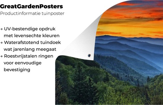 Ciel coloré au-dessus d'un paysage verdoyant dans le parc national des Great Smoky Mountains en Amérique affiche de jardin 120x80 cm - Toile de jardin / Toile d'extérieur / Peintures pour l'extérieur (décoration de jardin)