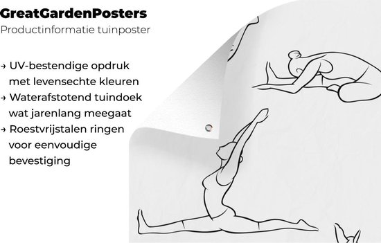 Tuinposter 60x90 cm - Tuindecoratie Yoga - Vrouwen - Poses - Poster voor in de tuin - Buiten decoratie - Schutting tuinschilderij - Tuindoek muurdecoratie - Wanddecoratie balkondoek